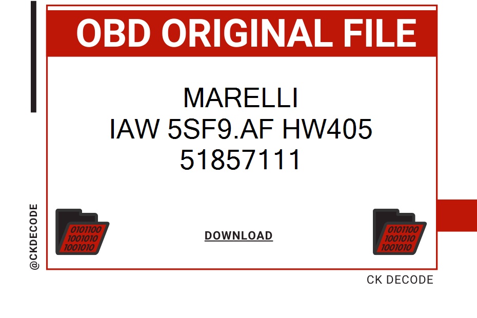 Marelli IAW 5SF9.AF HW405 IAW 5SF 51857111 FIAT 500 1200 8V 69CV ECU Original File
