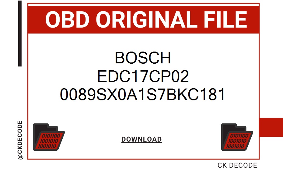 BOSCH EDC17CP02 110-9.478 0089SX0A1S7BKC181 BMW SERIE 1 (E88) 2000 D 177CV ECU Original File